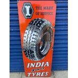 An India Super Tyres pictorial enamel sign by Sur Enamel Wks, 48 x 18".