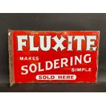 A Flexible Soldering 'sold here' double sided enamel sign with hanging flange, excellent gloss, 16 x