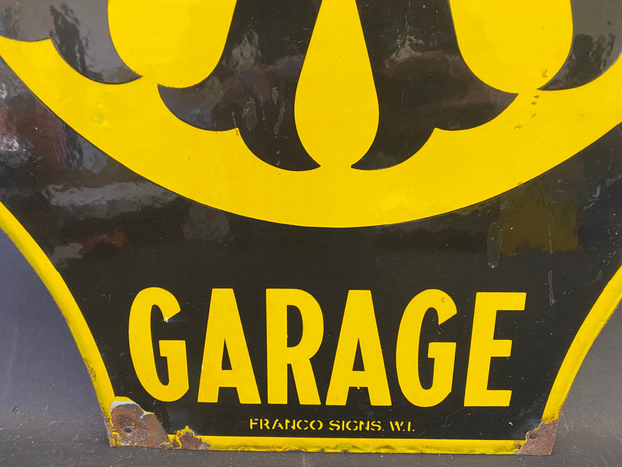 An AA Garage double sided enamel sign by Franco, 22 x 25". - Image 3 of 5