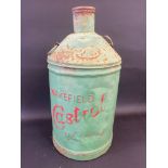 A Wakefield Castrol Motor Oil conical five gallon can with embossed lettering.