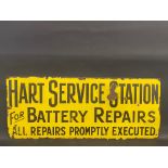 A Hart Service Station for Battery Repairs rectangular enamel sign, 36 x 15".