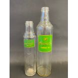 A BP Energol quart glass oil bottle and a pint similar.