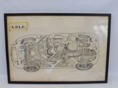 James A. Allington - Lola GT Ford V8 1963 MkVI prototype, an original cut-away drawing, paste up