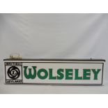 A British Leyland Wolseley illuminated garage showroom lightbox, 48" wide x 12" high x 5" deep.