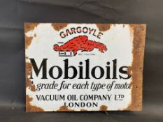 A Gargoyle Mobiloils 'a grade for each type of motor' double sided enamel sign with flattened