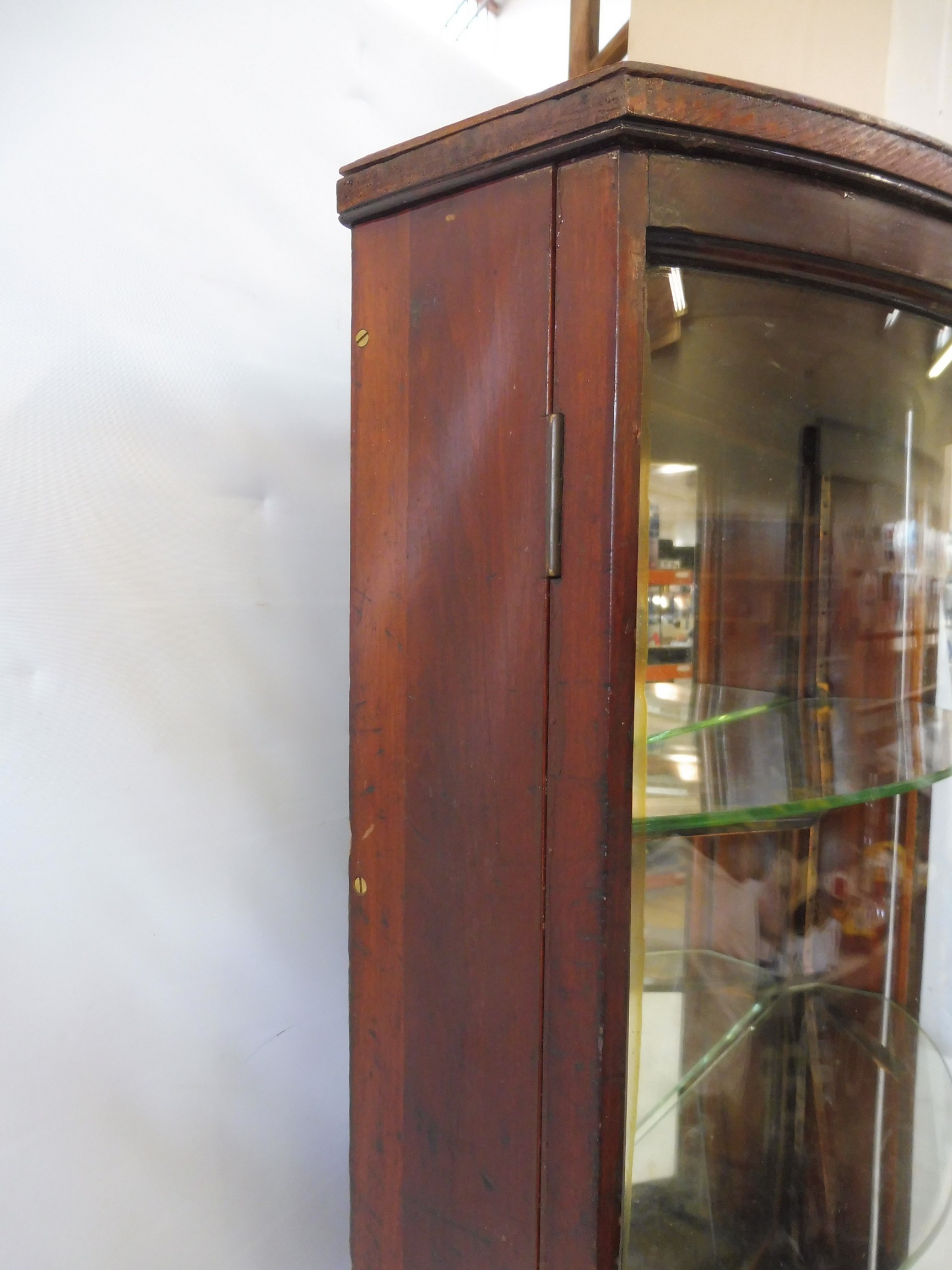 A bow glass fronted rear opening display cabinet with two glass shelves, 24 3/4" w x 35 1/2" h x - Image 2 of 9