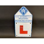 An RAC L enamel plate, 7 1/2 x 13".