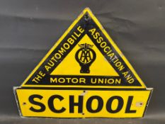 An AA & Motor Union School enamel road sign by F. Francis & Sons Ltd. of Deptford, 21 1/2 x 26".