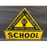 An AA & Motor Union School enamel road sign by F. Francis & Sons Ltd. of Deptford, 21 1/2 x 26".