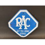 An RAC Get-You-Home Service lozenge shaped enamel sign, 10 1/2 x 10".