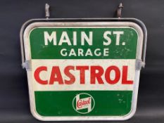 A Castrol Main St. Garage double sided aluminium advertising sign in tubular frame, 29 x 29".