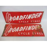 A pair of Road finder Cycle Tyres enamel signs.