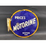 A Price's Motorine Motor Oil circular double sided enamel sign with hanging flange, 20 x 18".