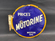 A Price's Motorine Motor Oil circular double sided enamel sign with hanging flange, 20 x 18".