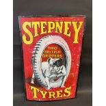 A Stepney Tyres pictorial enamal sign, with central bulldog image, older restoration, the central