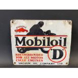 A Mobiloil 'O' grade pictorial enamel sign depicting the motorcyclist at speed, older restoration,