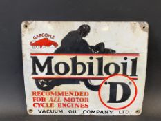 A Mobiloil 'O' grade pictorial enamel sign depicting the motorcyclist at speed, older restoration,