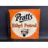 A Pratts Ethyl Petrol double sided enamel sign with hanging flange by Stocal of Burnham & B'Ham,