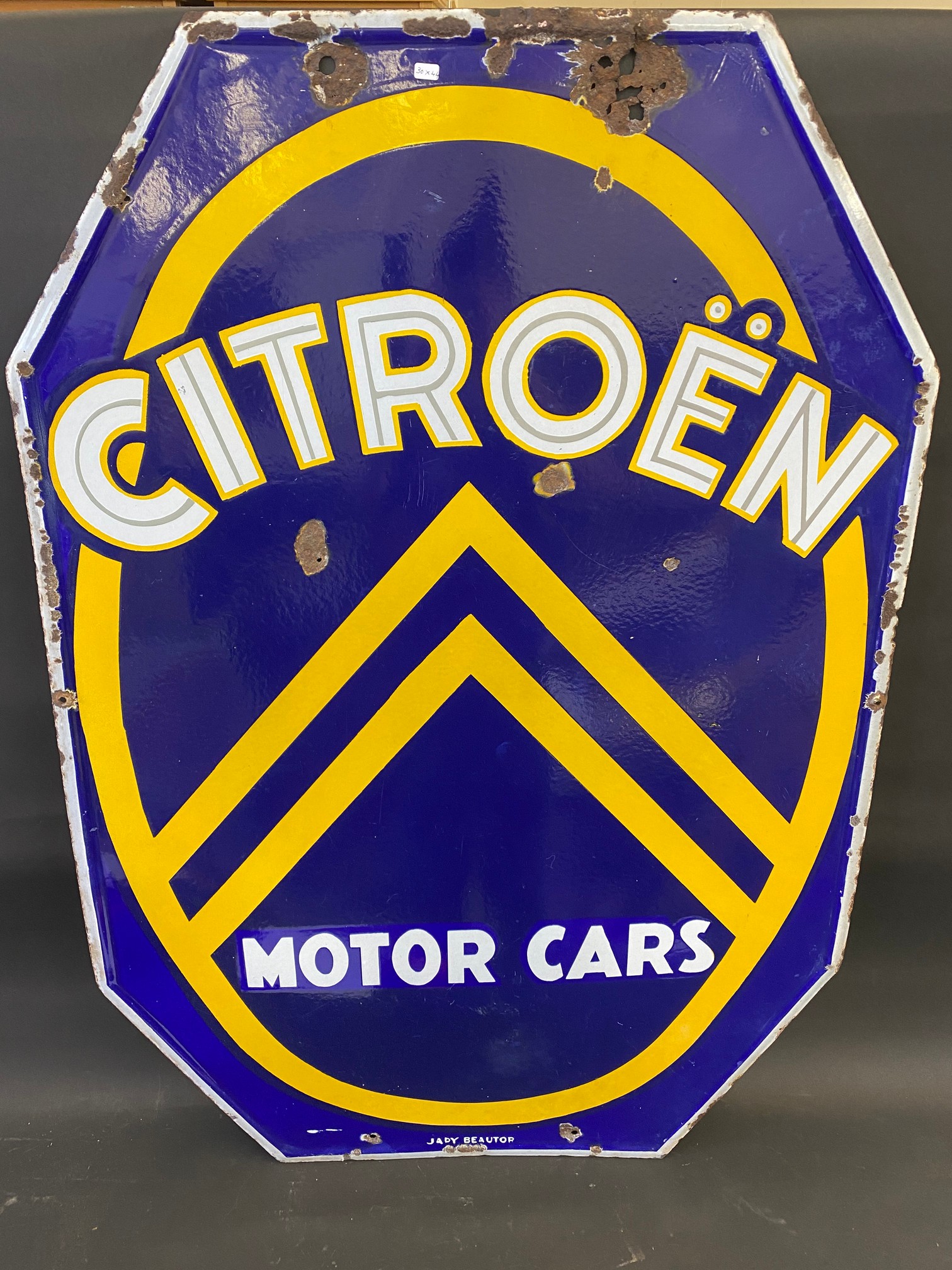 A large Citroen Motor Cars double sided enamel sign, 30 x 44".