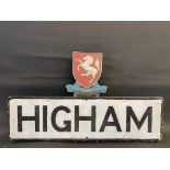 A district road sign for 'Higham' surmounted by an 'Invicta' shield, (Strood near Chatham), 36 x