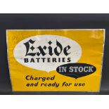 An Exide Batteries in stock rectangular aluminium advertising sign, wall plate no. 22, 25 x 17".