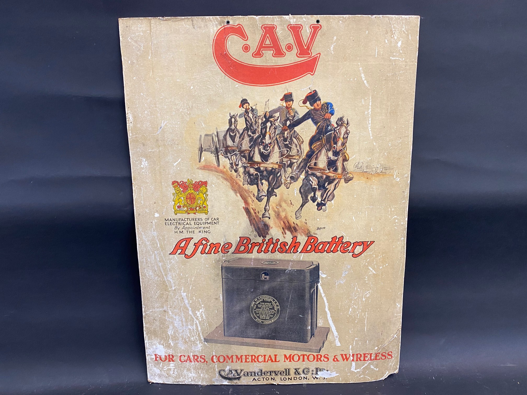 An early CAV 'A Fine British Battery' pictorial showcard, 18 x 25".