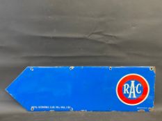 An RAC double sided directional arrow enamel sign with early roundel design to one end, and blank