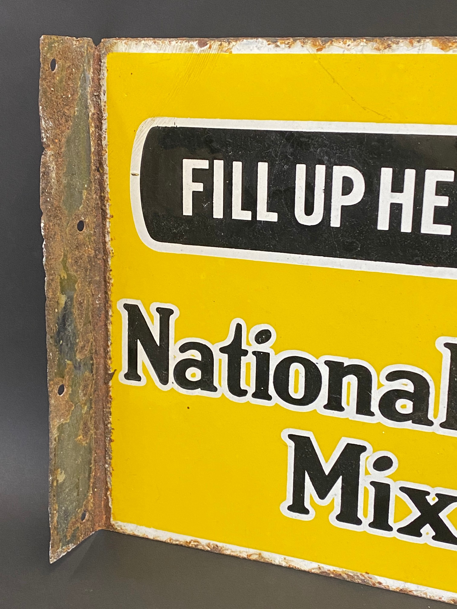 A National Benzole Mixture double sided enamel sign with hanging flange, 18 x 12". - Image 6 of 7