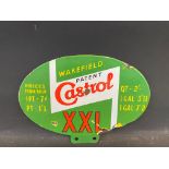 A Wakefield Patent Castrol XXL grade oval double sided enamel price tag.