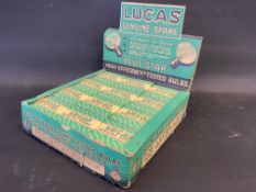 A counter top dispensing box for Lucas 'Blue Star' bulbs.