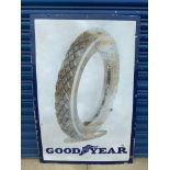 A Goodyear tyres pictorial enamel sign, some restoration and metal repair, the restoration mainly to