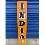 An India Tyres narrow enamel sign by Franco, the white outlines overpainted, 12 x 64".