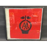 A large framed and glazed AA square flag, unusually in red and black colours, 28 x 26 1/2".