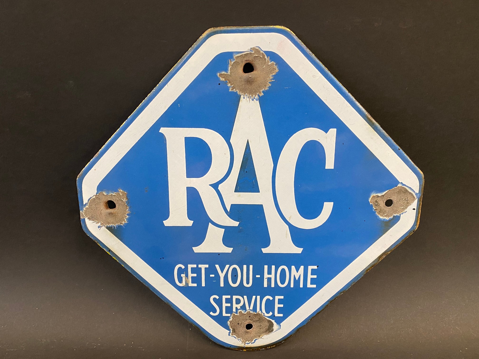 An RAC Get-You-Home Service lozenge shaped enamel sign, 10 1/2 x 10 1/2".