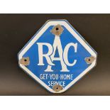 An RAC Get-You-Home Service lozenge shaped enamel sign, 10 1/2 x 10 1/2".