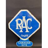 An RAC Inn lozenge shaped double sided enamel sign by Bruton of Palmers Green with double sided