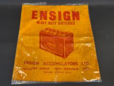An Ensign Accumlators/batteries advertising motoring accessories duster, 17 1/2 x 19".