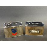 Two motoring themed promotional lighters for Crown and Chevron.