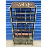 A rare Amal free standing wooden dispensing rack with multiple compartments, in very original