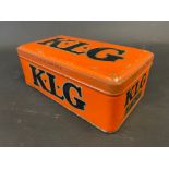 A K.L.G. spark plug rectangular tin.