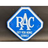 An RAC Get-You-Home Service lozenge shaped enamel sign, 10 1/2 x 10 1/4".