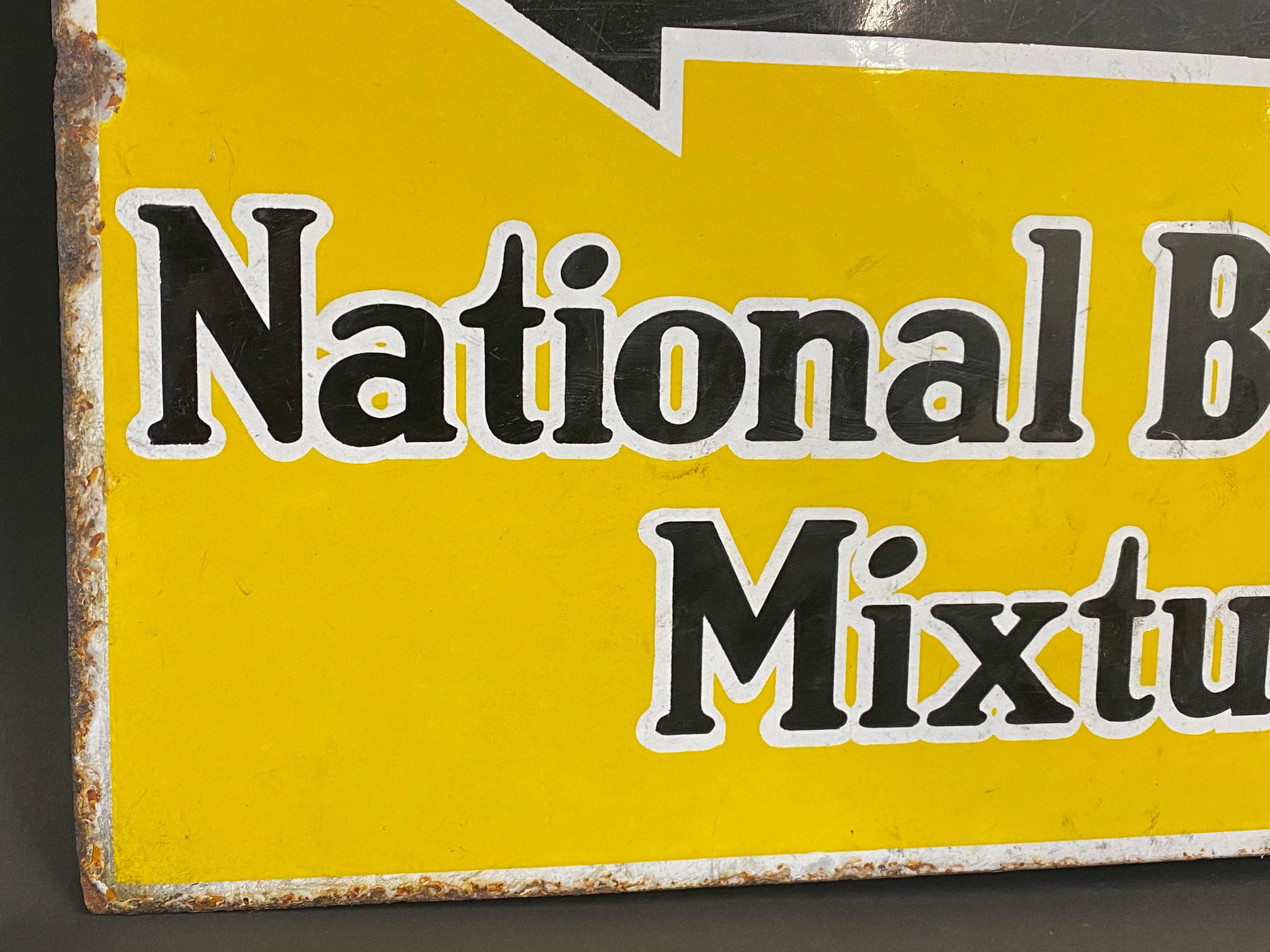 A National Benzole Mixture double sided enamel sign with hanging flange, 18 x 12". - Image 3 of 7