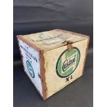 A Castrol Motor Oil packing crate for six gallon tins.