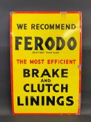 A Ferodo Brake and Clutch Linings rectangular enamel sign, with good gloss, 20 x 30".