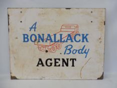A rectangular double sided pictorial enamel sign advertising 'Bonallack Body Agent', 36 x 27".