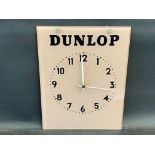 A Dunlop glass hanging garage showroom advertising wall clock, 11 x 14".