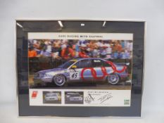 A large framed and glazed Castrol/Audi promotional poster/print titled 'Audi Racing With Castrol',
