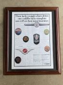 A framed and glazed poster, Sun Alliance Insurance, featuring car badge, 16 x 29".