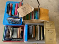 Four boxes of assorted manuals, reference books etc. including Lanchester.