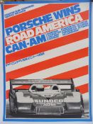 A Porsche 'Road American Can-Am' pictorial poster celebrating the Porsche wins, 30 x 40".